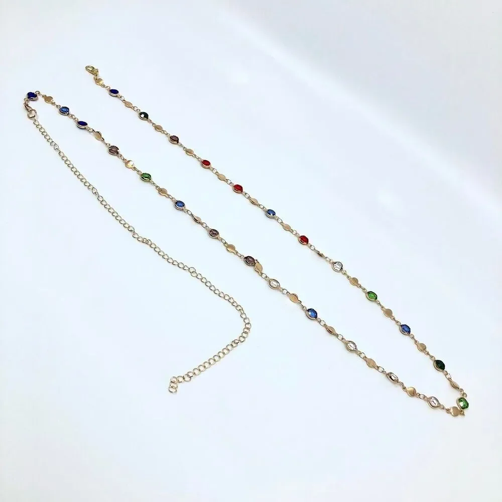 Y2K Cyber Multicolor Rhinestone Gold Chain Belt, Up to 37 Inches, X7GA1134